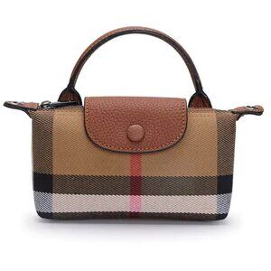 Plaid Canvas & Leather Crossbody – Women's Dumpling Shoulder Bag, Checkered Purs